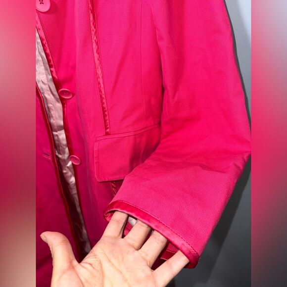 Banana Republic Barbie pink cotton blend trench coat with satin piping Large EUC - Picture 3 of 10